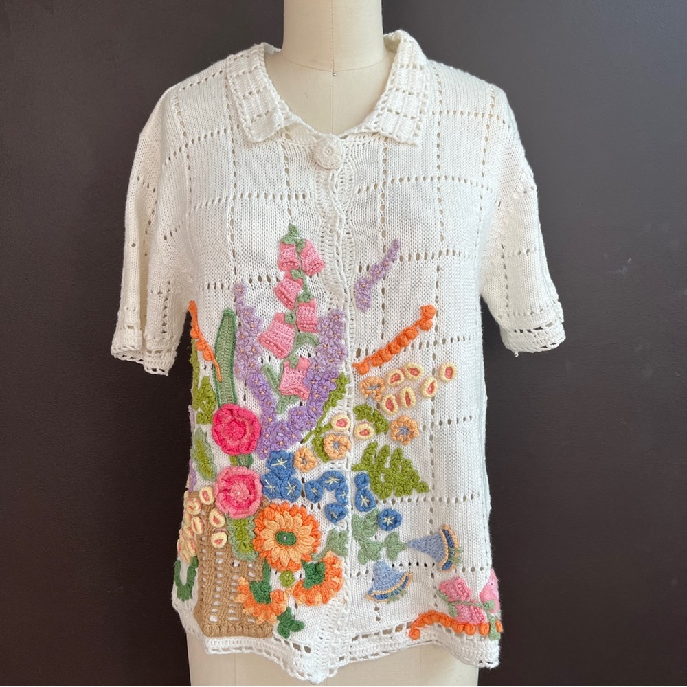 Susan Bristol Embroidered Floral Cotton Cardigan